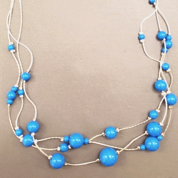 Blue beaded multiple strand chain necklace layered look - Picture 1 of 5
